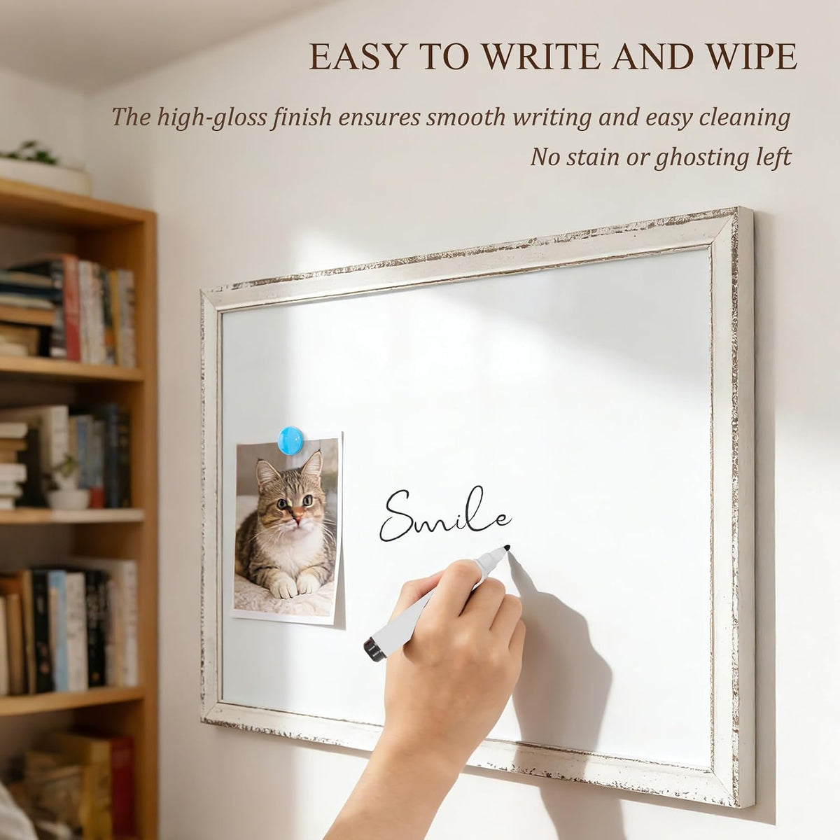 Magnetic White Board for Wall, 24" x 18", Rustic Whitewashed Wooden Frame