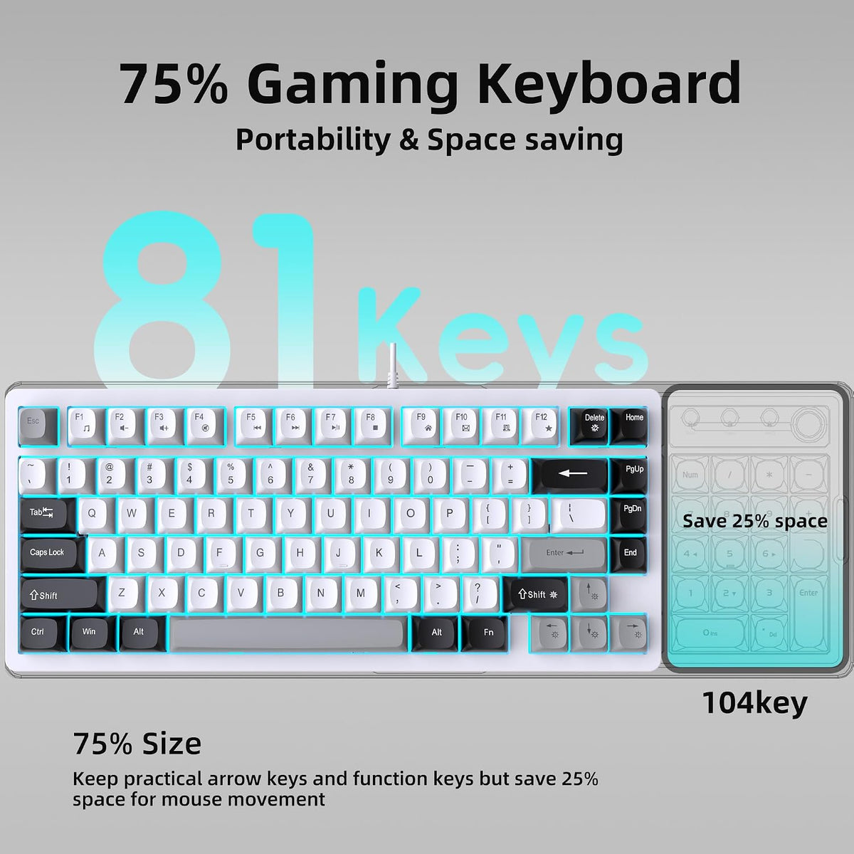 Snpurdiri 75% Wired Gaming Keyboard and Mouse Combo (Black Grey White)