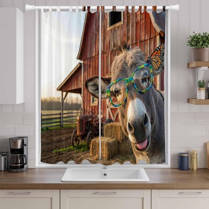 Farm Donkeys Living Room Curtains 84 Inch Length, Window Curtains Tab Top