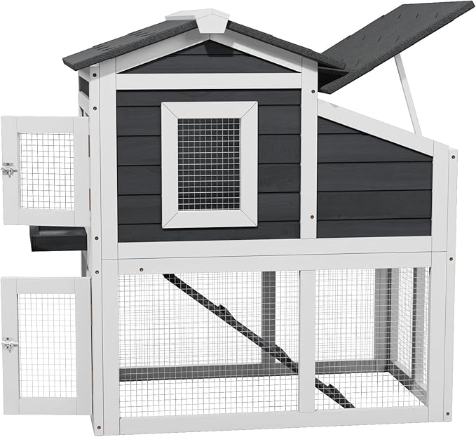 Chicken Coop, Chicken Run, Duck Coop Outdoor Chicken Coop for 2-4 Chickens Wooden Hen House Poultry Pet Hutch Run Cage (White)