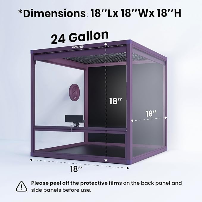 MagicCube 18'' x 18'' x 18'' Reptile Terrarium with Lock, 24 Gallon Reptile Tank with Flip-Up Tempered Glass Door, Top Screen Ventilation for Leopard Gecko