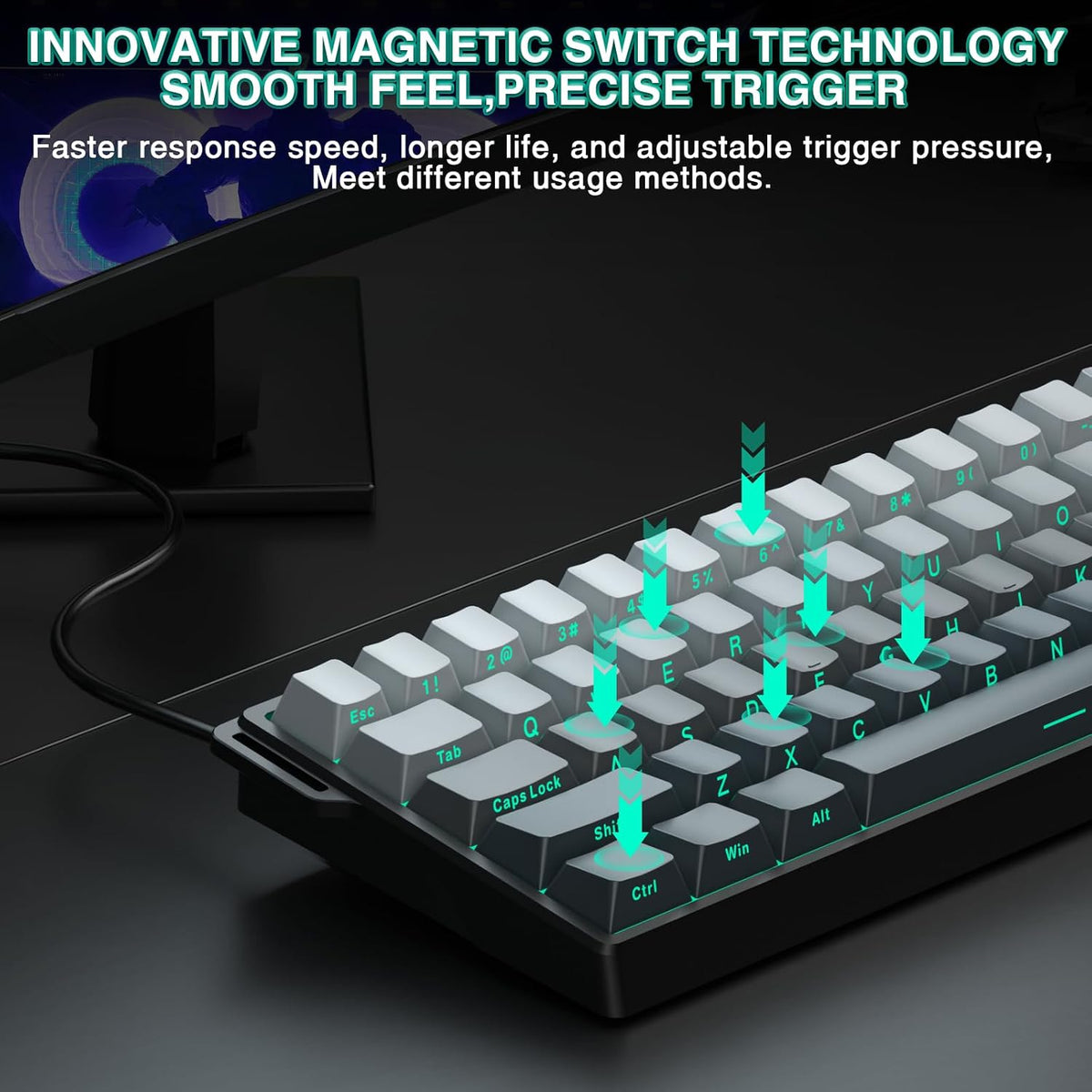 Aula WIN60 HE - 60% Mechanical Gaming Keyboard Wired, Hall Effect Magnetic Switch Hot Swappable,8000 Hz Polling Rate, RGB Keyboard 60 Percent Compact Design for PC (Gradient Gray)