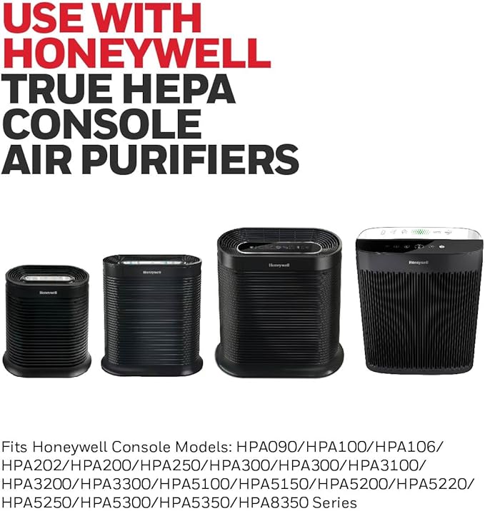 Honeywell HEPA Air Purifier Filter R, 2-Pack for HPA 100/200/300 and 5000 Series - Airborne Allergen Air Filter Targets Wildfire/Smoke, Pollen, Pet Dander, and Dust