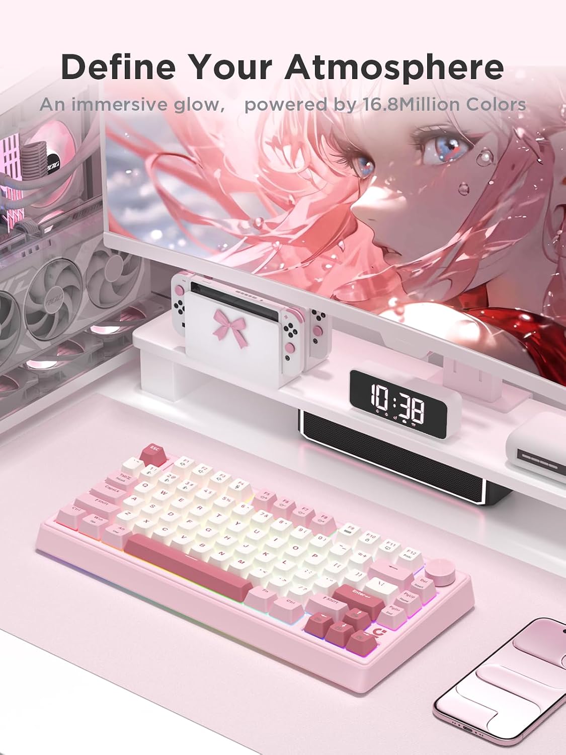 wegear 75% Compact Mechanical Keyboard with Knob for PC/Mac/Laptop-Pink