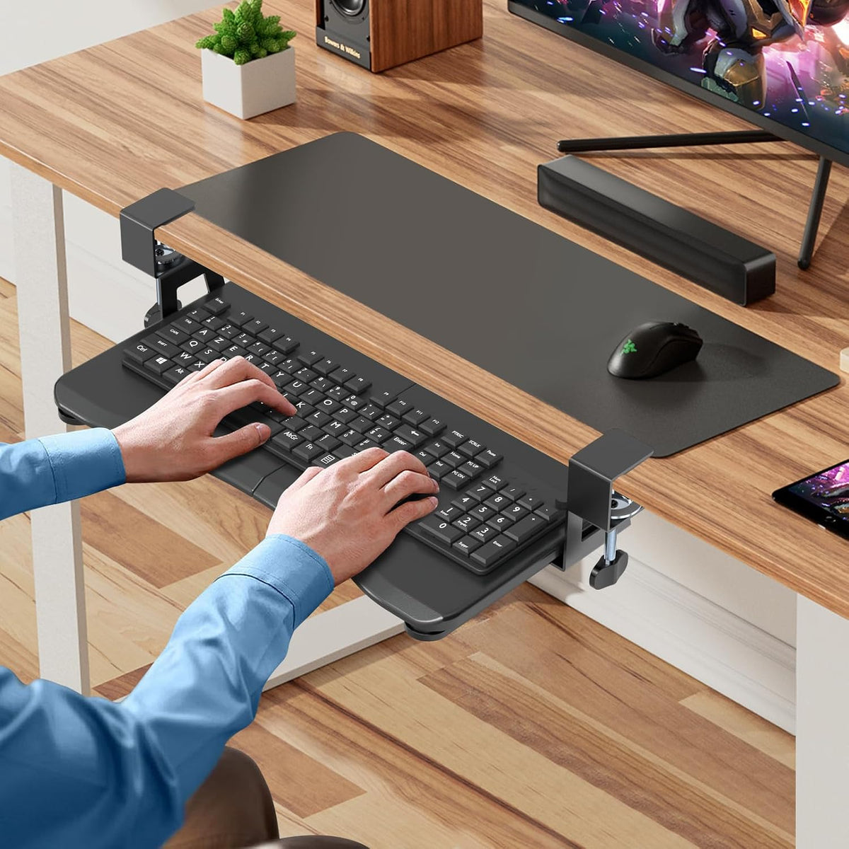 suptek Small Keyboard Tray Under Desk Pull Out with C Clamp Mount, Computer Keyboard & Mouse Tray, 20 (24.2 Including Clamps) x 11.8 inch Slide-Out Platform Computer Drawer for Typing, Black, DSF1S