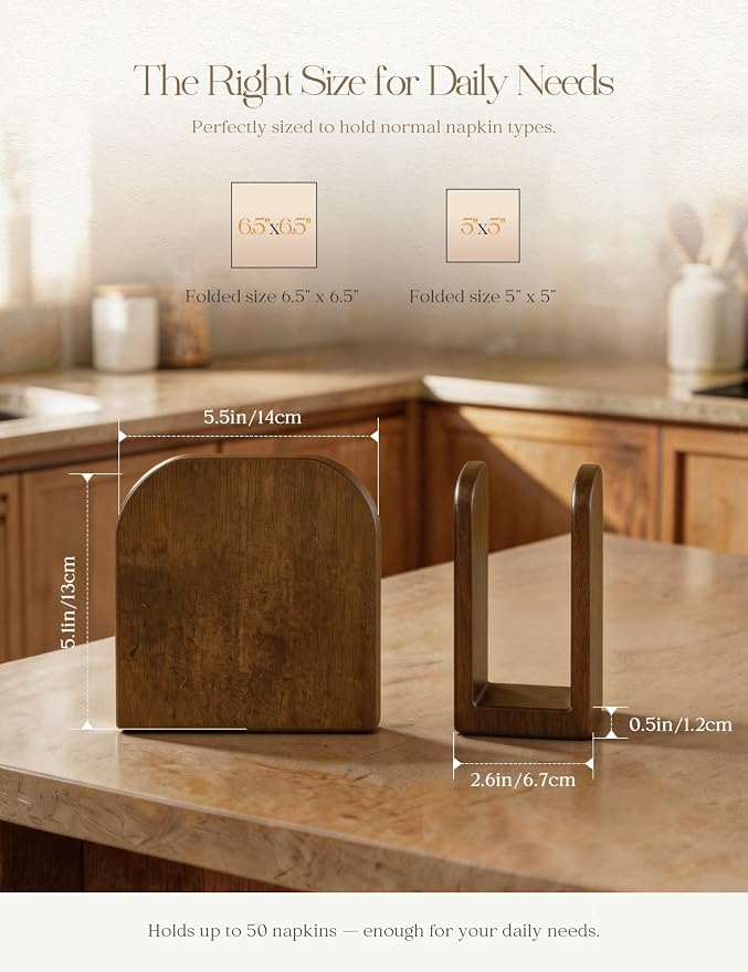 Napkin Holder for Table Stable Standing Napkin Dispenser Natural Bamboo Brown