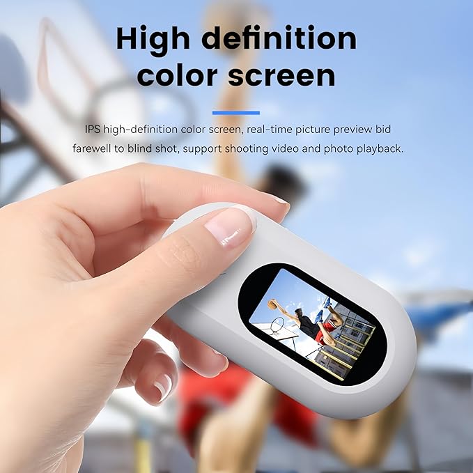 Upgraded 1080P Cat Camera Collar with Display, Thumb Camera with Video Records for Sports and Action, Pet Dog Tracker Wearable Cam Back Clip Motion Cam with Accessories Kit, 120° Wide Angle, White