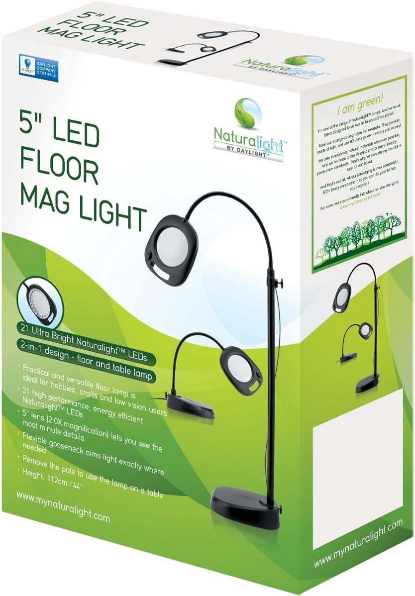 Daylight Company LED Floor Lamp and Table Lamp, Standing Lamp for Living Room, Bedroom, Salon, Office, Touch Control, Flexible Arm, Sleek Design, Multipurpose, Magnifier Lamp, Black