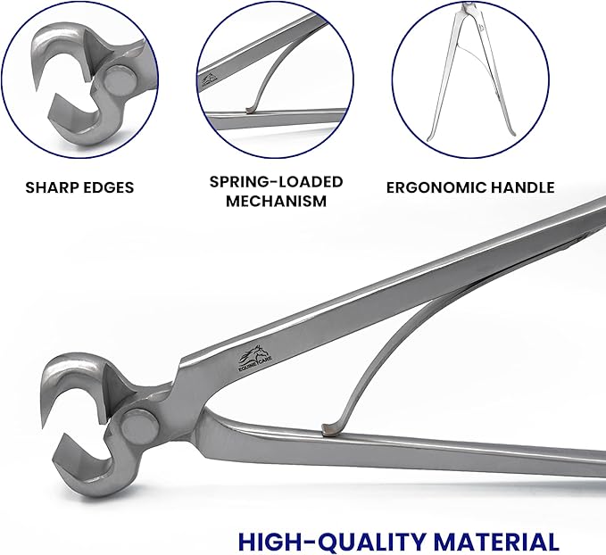 Equine Care Spring-Loaded Hoof Nippers – Chrome Vanadium Steel Farrier Tools | 10″ & 12″ Hoof Trimmers with Ergonomic Grip for Foals, Ponies, Miniature Horses, Donkeys, Goats & Livestock (10 inch)