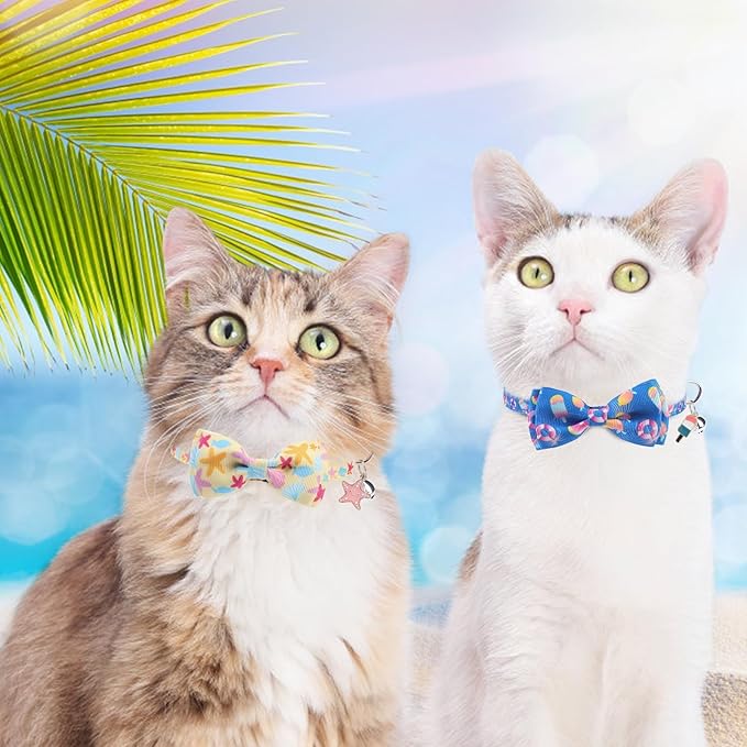 KOOLTAIL Breakaway Cat Collars for Boy Cats with Bow Tie and Bell, 3 Pack Fancy Ocean Theme Kitten Collars with Cute Charm Pendant & Safety Buckle, Adjustable Soft Collars for Boys Girls Kitty