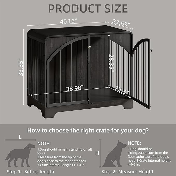 40" Farmhouse Dog Crate Furniture for Large/Medium Dogs, Decorative Pet House End Table, Wooden Dog Kennel Furniture Indoor, Black