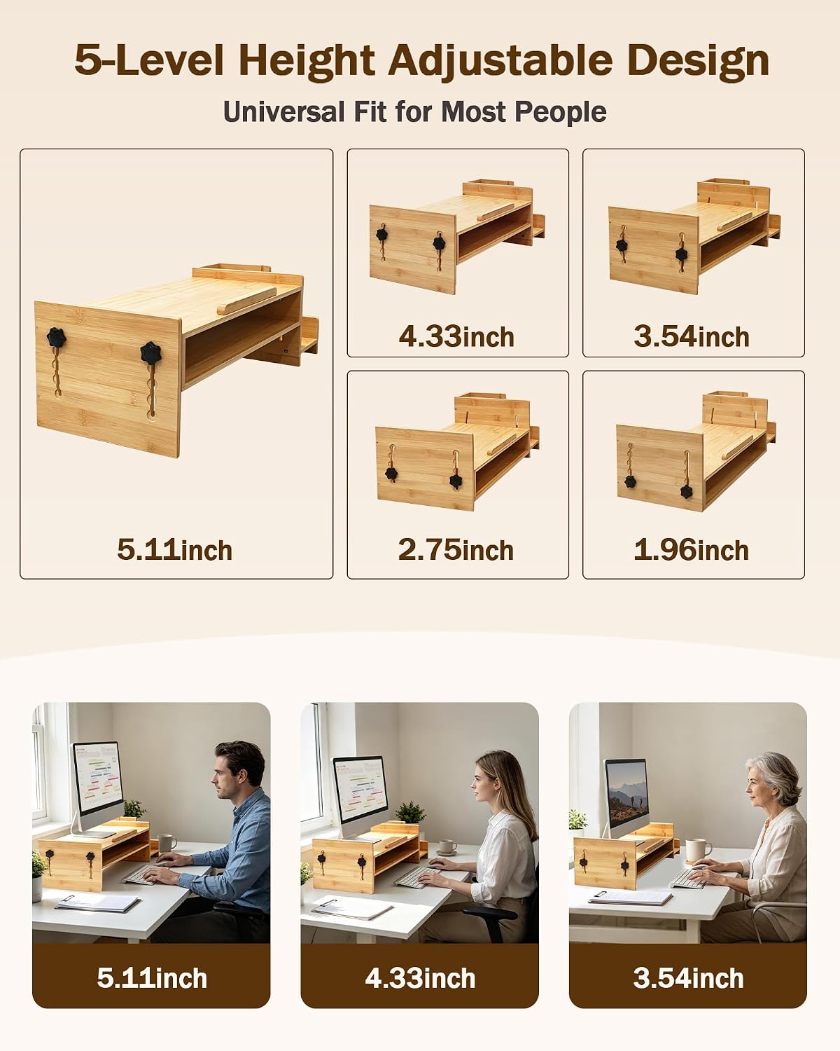 MyPlace Bamboo Monitor Stand Riser with Adjustable Height and Angle