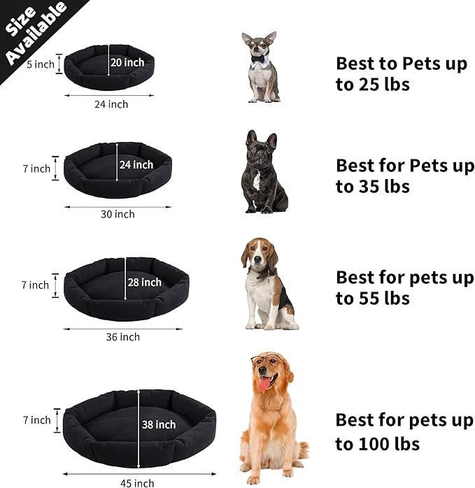 HOMBYS Indestructible Chew Proof Dog Bed for Aggressive Chewers,Round Durable Pee Proof Tough Pet Bed for Large Dog,Black (24" x30x7)