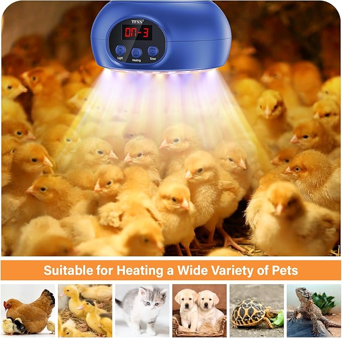 Chicken Coop Heater Lamps,200W-350W-500W Reptile Heating Lamp Upgraded with UVA UVB Ligh 3-6-9-12H Timer,Protable Greenhouse Heater for Outdoor Chicken Coop for Reptile Rabbits Dog Cats (Blue)
