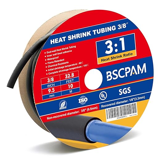 3/8" Heat Shrink Tubing, 32.8 Feet Roll Industry Marine Grade 3:1 Shrink Ratio Shrink tubing, Adhesive Lined Heat Shrink Tube, 3/8 Waterproof Shrink Tube for Wires Home Marine Automotive-Black