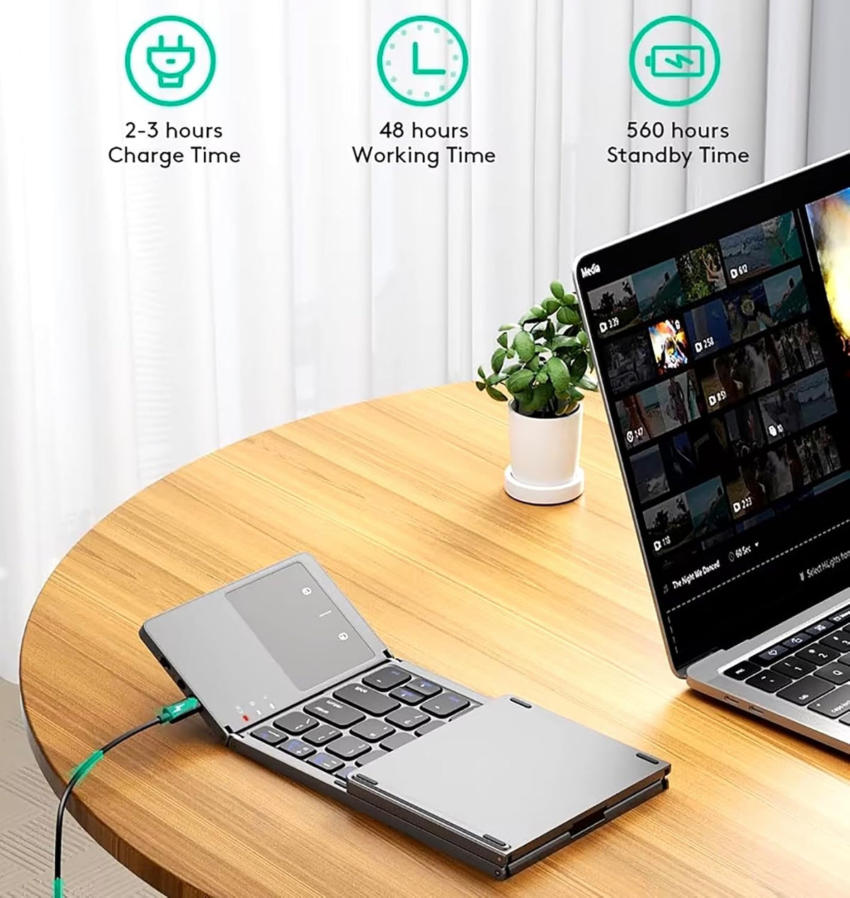 Slim Foldable Wireless Keyboard Compatible with Microsoft Surface Book Pro 3/2 Performance Includes TOUCHPAD Mouse /48H Use/560 Days Standby/Portable/Compact/Tri-Fold/Rechargeable