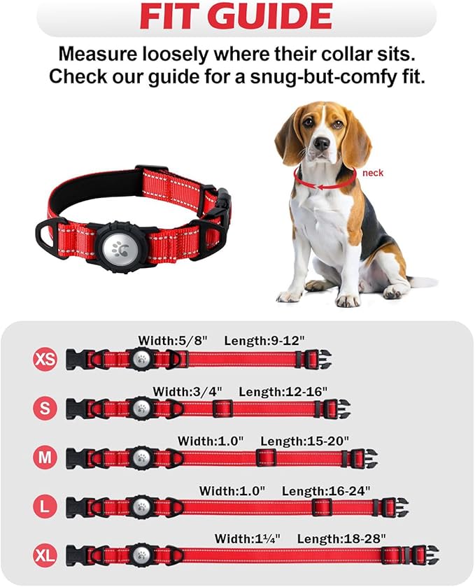 TagME Airtag Dog Collar,Waterproof Reflective Pet Collar with Airtag Holder,Soft Padded and Double D-Rings for Extra Large Dogs,Red