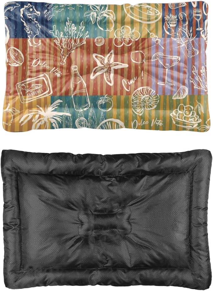 Colorful Summer Beach Puppy Beds Pet Bed & Crate Mat Cushion Puppy Pads Crate Beds for Small Dogs Washable Non-Slip Dog Dog Bed Furniture Washable Mats Kennel Pillow Indoor Outdoor 24X18 Inch