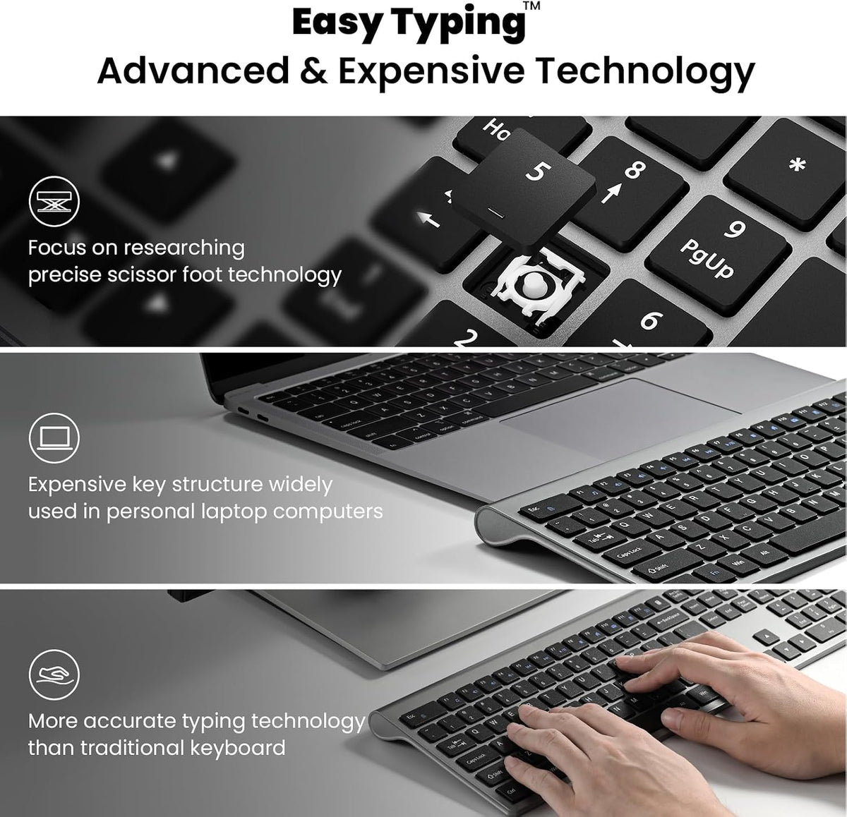 cimetech Rechargeable Full Size Wireless Keyboard and Mouse Combo - Grey