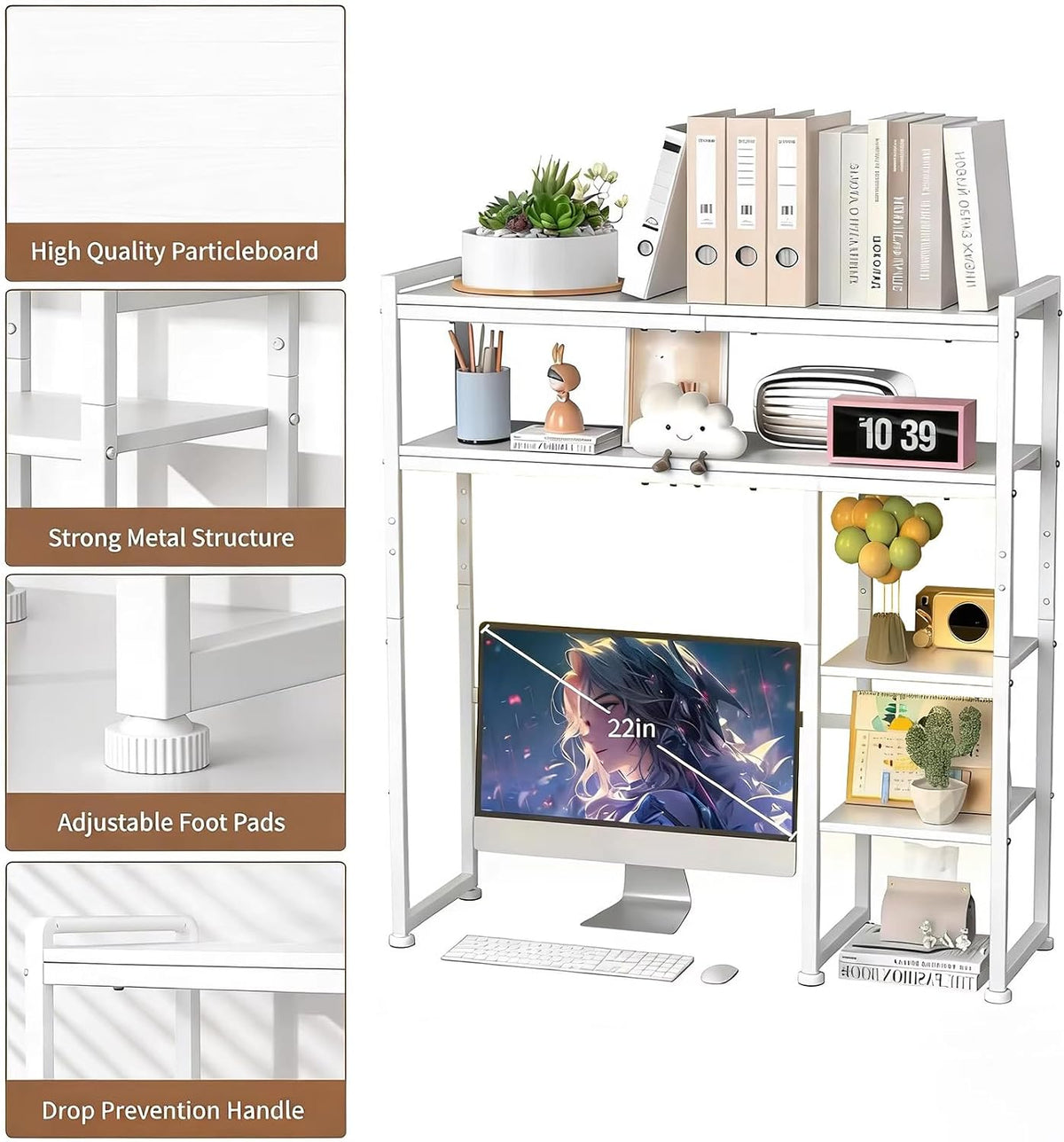 Aetheris Desktop Organizer Shelf, 30" Wooden Office Storage Rack, Display Shelf Rack, 5 Tier Desktop Display Rac, Desk Shelf, Desk Hutch for Computer Monitor
