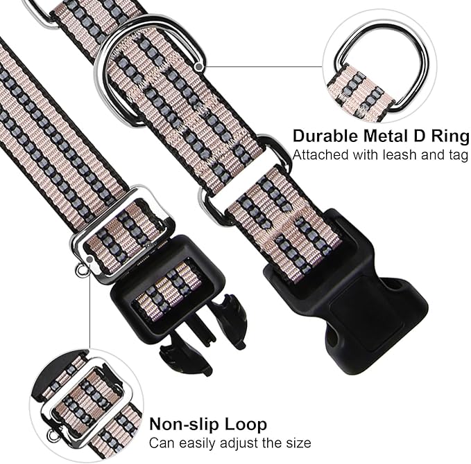 Martingale Dog Collar, Adjustable Nylon Reflective Collar with Quick Release Buckle (Pink Ivory, Small)