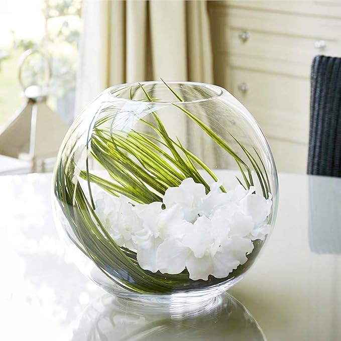 WGV Bowl Glass Vase, Diameter 8", Height 6.5", Open Width 3.75", (Multiple Sizes Choices) Clear Bubble Planter Terrarium Fish Bowl for Wedding Event Home Decor, 1 Piece (VBW0008)
