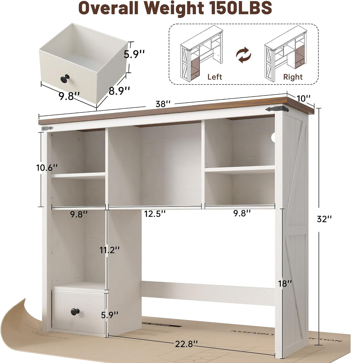 EnHomee Desktop Bookshelf, Computer Up to 27”, Adjustable Storage Shelf