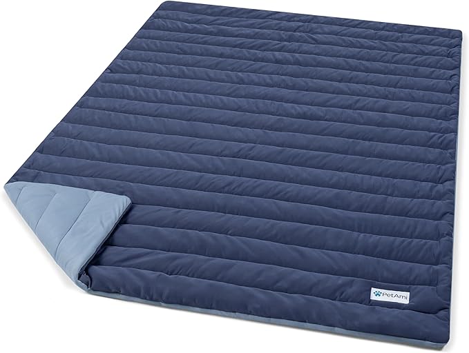 PetAmi Cooling Mat for Dog, Premium Pet Cooling Blanket for Crate Kennel, Indoor Cat Cool Sleeping Pad, Q-MAX Cold Sofa Couch Cover for Summer, Navy/Dusty Blue, Large (40x60)