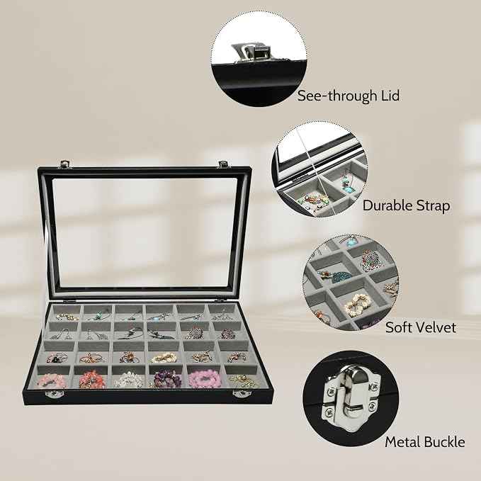 Stratalife Earring Organizer Velvet Jewelry Organizer Box 24 Grid Earring Tray
