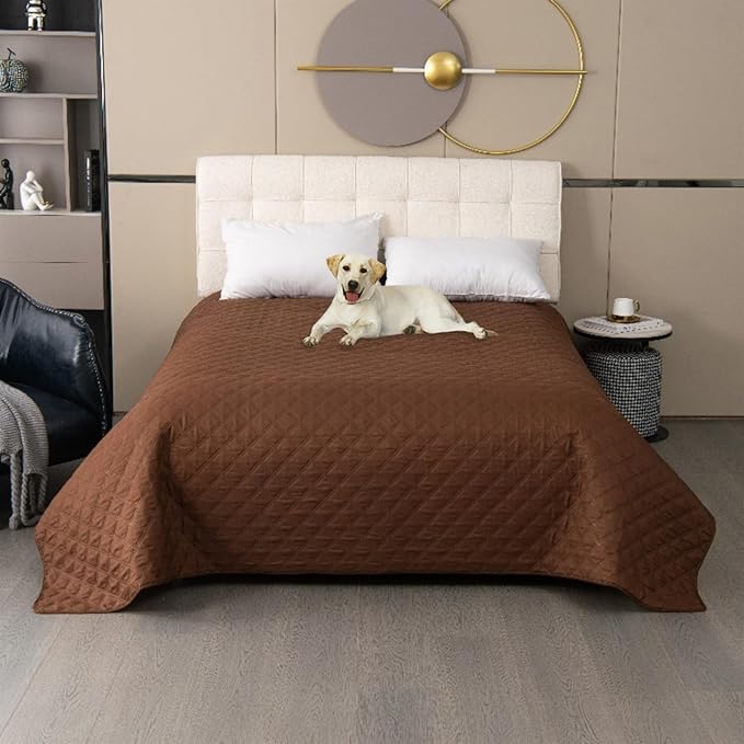 GIBZ Waterproof Dog Bed Cover Anti Slip Pet Furniture Protector Blanket Washable Thick Quilted Mat, Brown, 132x208cm