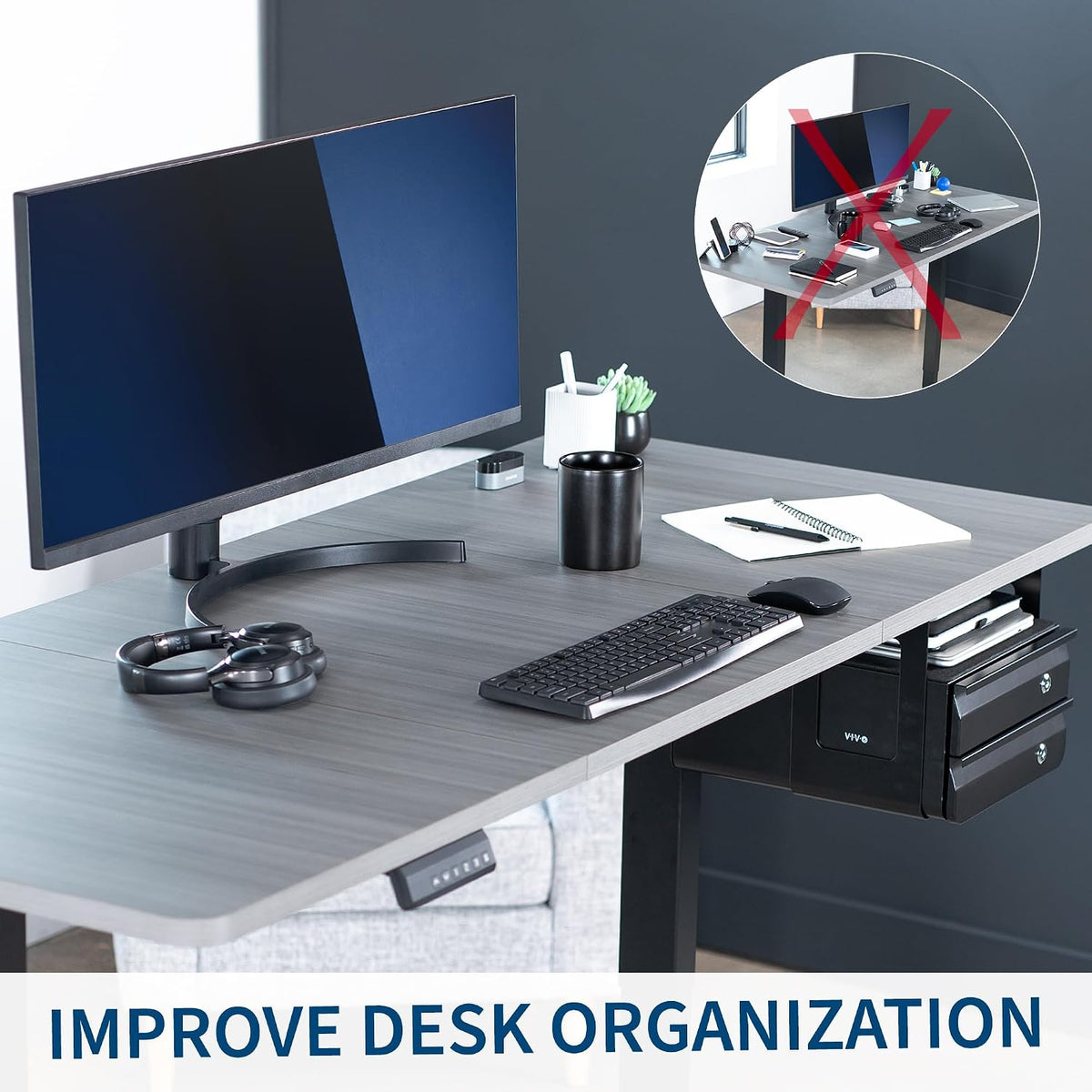 VIVO Black 12 x 14 inch Under Desk Double Stacked Drawers, DESK-AC03L-2B