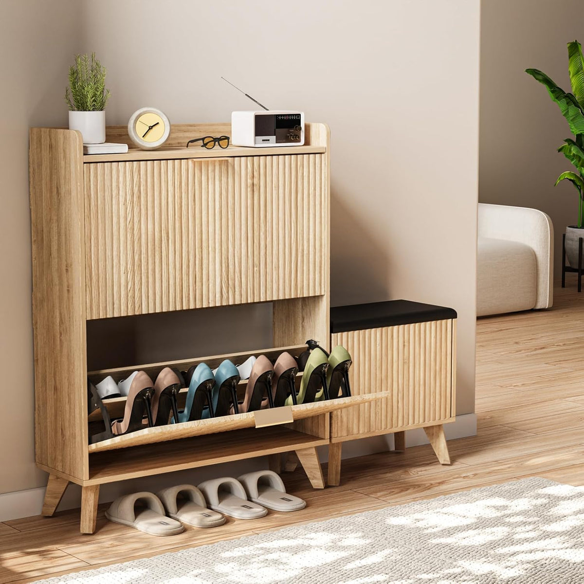 Fluted Shoe Cabinet Storage