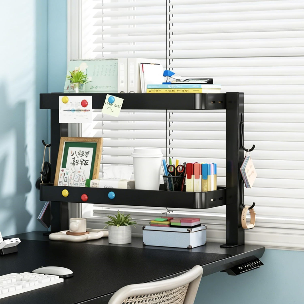 Clamp-On Desk Shelf Organizer, 2-Tier Metal Side Desktop Shelves