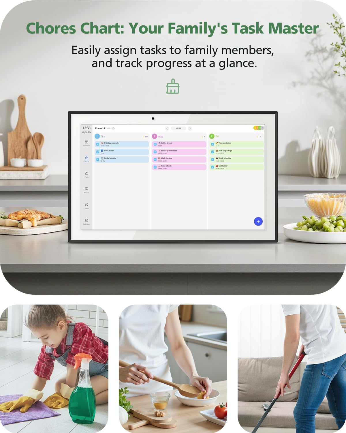 10.1" Digital Calendar Wall Touch Screen No Subscription Wall Mountable/Desk Digital Picture Frame Meal Planner & Chore Chart IPS Smart Electronic Family Organizer (White)
