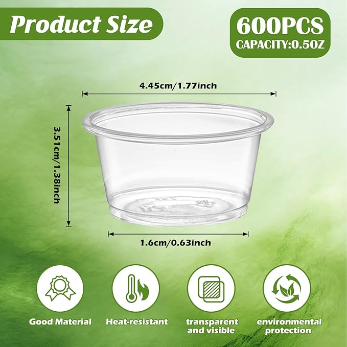 600PCS 0.5oz Gecko Food Cups | Durable Plastic Leak-Proof Reptile Feeder Cups - for Geckos, Lizards & Small Pets | Multi-Purpose for Terrarium Daily Feeding(0.5oz)