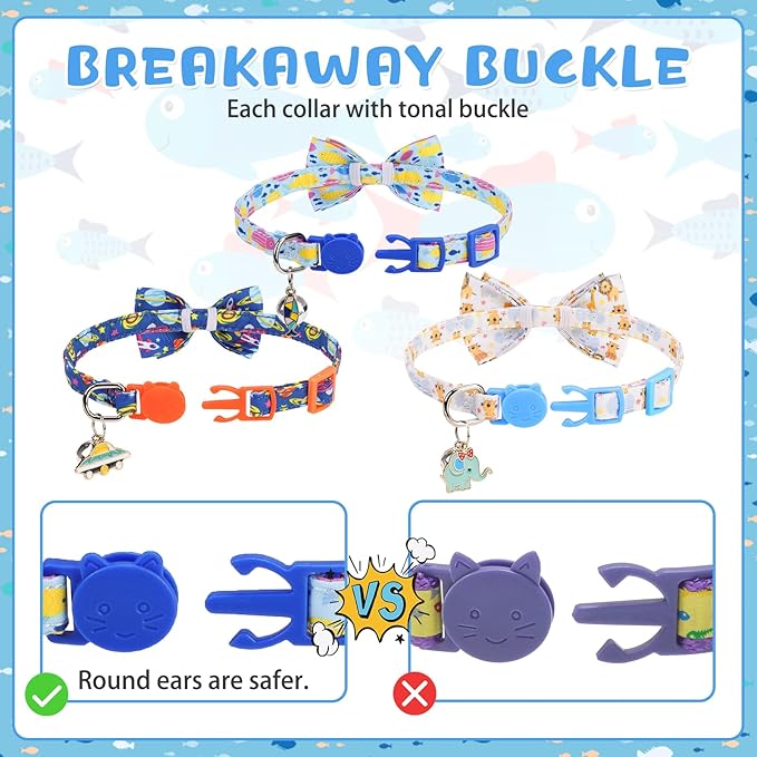 KOOLTAIL Boy Cat Collar Breakaway with Removable Bow Tie and Bell,3 Pack Fancy Cute Safety Buckle Kitten Collars with Charm Pendant, Adjustable Soft Pet Collars for Kitty Small Cats