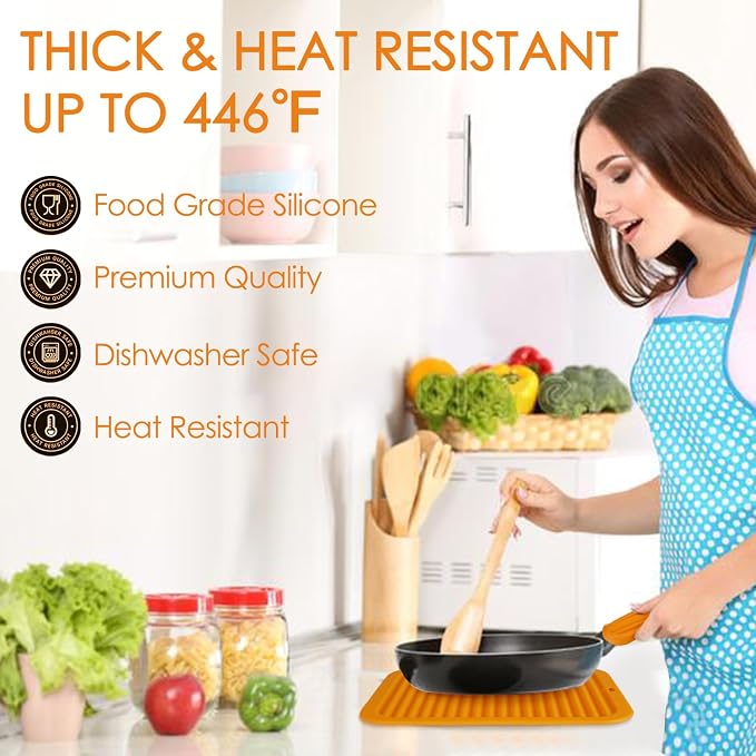 Silicone Trivets for Hot Pots and Pans, 9 * 12" Orange Silicone Hot Pads Pot