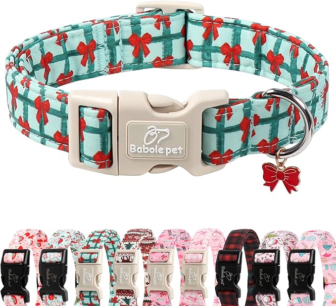 Christmas Dog Collar for Small Dogs - Cute Festive Plaid with Red Bow Christmas Collars for Dogs, Soft Adjustable New Year Dog Collars with Quick Release Buckle S