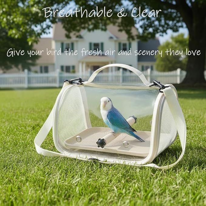 Hands Free Small Pet Cage with Breathable Mesh Windows Parrot Backpack for Vet Visit Shopping Hiking, Clear View Portable Bird Travel Carrier with Easy Clean Removable Tray and Perch