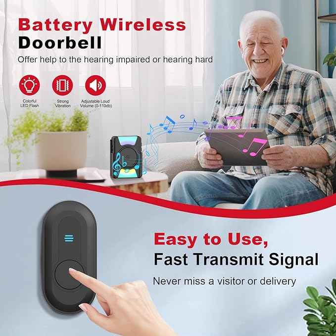 CallToU Hearing Impaired Doorbell, Waterproof Door Chime Kit 1000ft Wireless