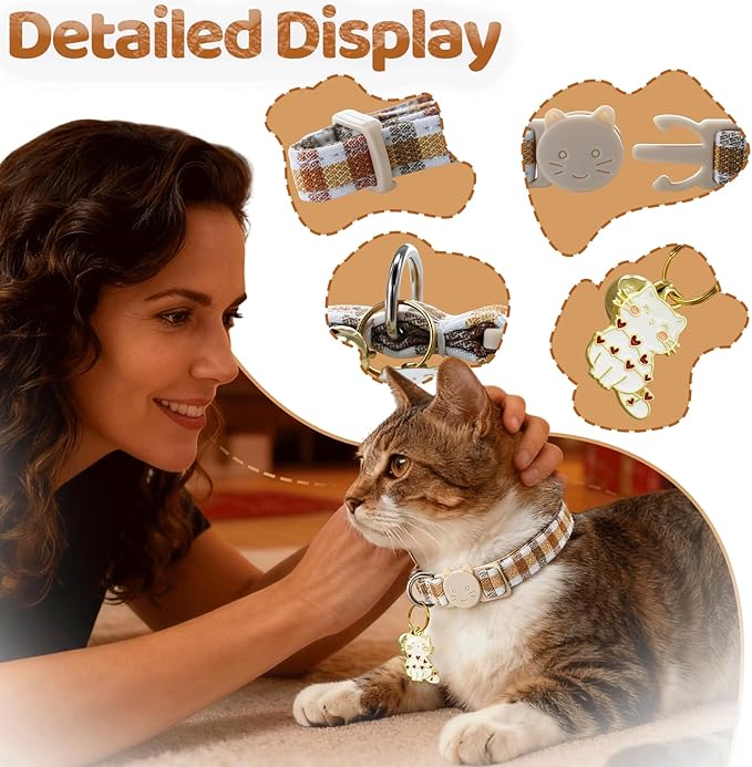 Elegant little tail 2 Pack Cat Collar- Fall Cat Collars Breakaway with Bell Pendant Wedding Kitten Boy Girl Safety Adjustable 7-12 Inch Collar for Small Cats Puppy