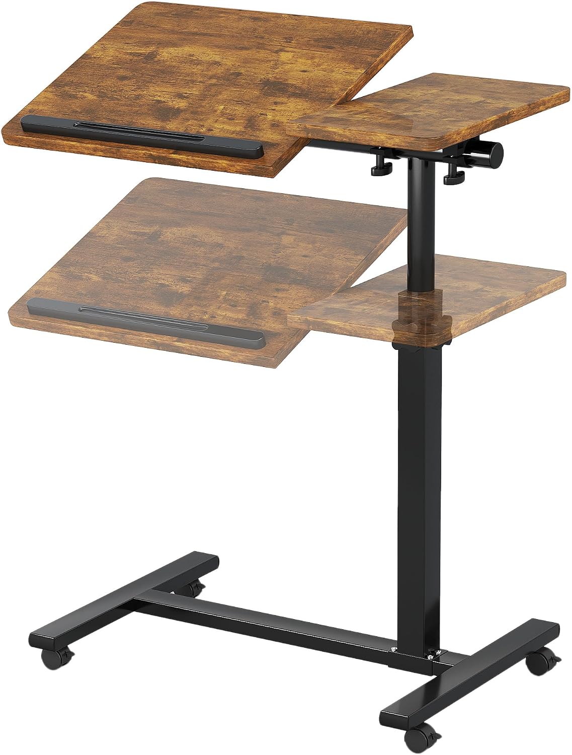 Adjustable Overbed Table with Wheels, Bedside Laptop Desk, Brown