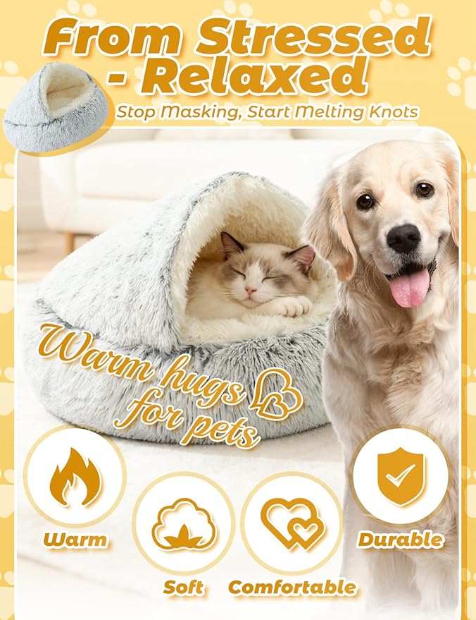 Dog Bed, Dog Bed with Cover Cave, Dual Comfort Design, Pet Bed for Small/Medium/Large Cats and Dogs, Anxiety Relief, Durable & Chew-Proof, Improves Sleep & Behaviour (Gray, 28in)