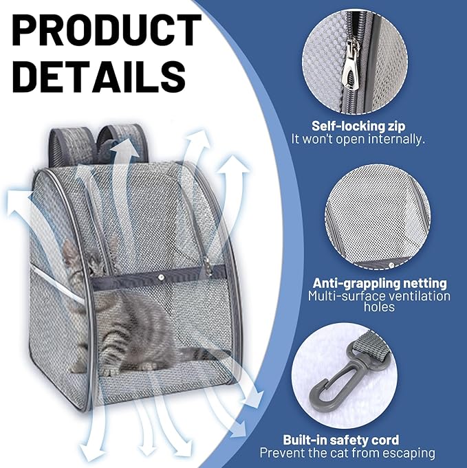 Breathable cat Backpack - Lightweight, Foldable & Escape-Proof Design for Small Dogs & Cats, Air Travel Approved,cat Backpack Carrier，Travel, and Daily Use pet Carrier