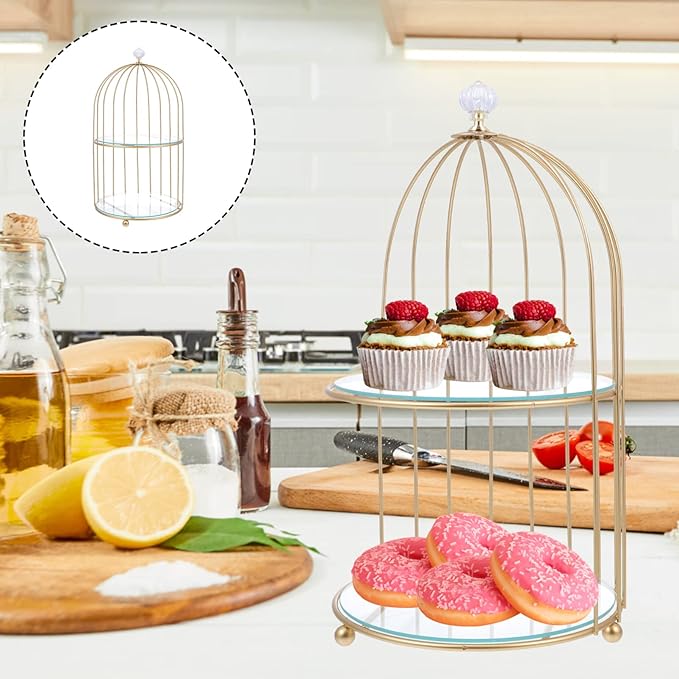 DOITOOL Gold Metal Cupcake Stand Bird Cage Dessert Stand, 2 Tier Dessert Display Stand Cake Holder for Wedding, Party, Birthday, Baby Shower Celebrations, Table Decorations