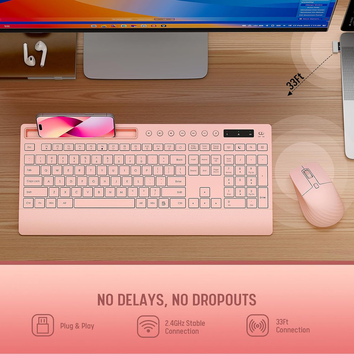 Trueque Wireless Keyboard and Mouse Combo, Full Size with Palm Rest