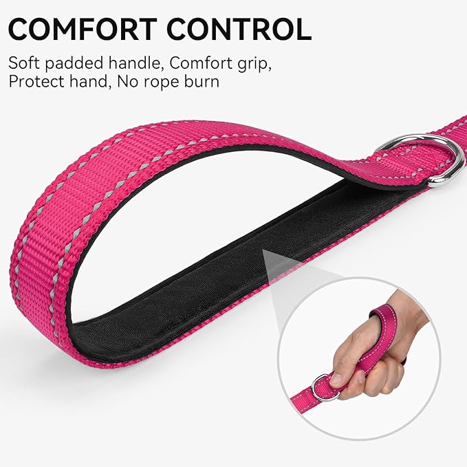 Joytale Dog Leash, 6 FT Double-Sided Reflective, Padded Handle Nylon Heavy Duty Leashes for Medium & Large Dogs Walking, Hotpink