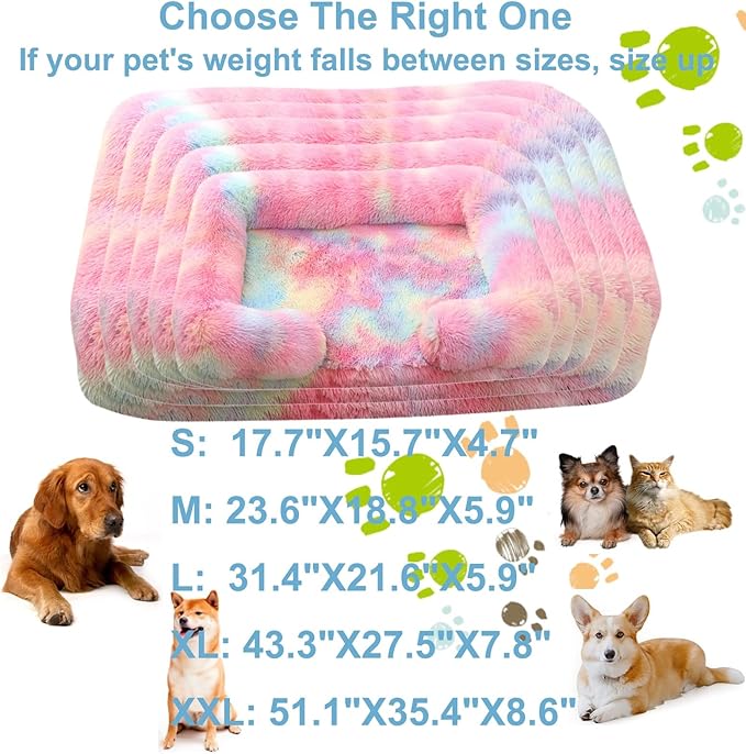 Dog Beds Large Sized Dog Orthopedic, Sofa Dog Bed with Waterproof Lining and Nonskid Bottom, Rectangle Washable Dog Bed for Medium Small Dogs Cats (Color : Rainbow, Size : 23 x 18)