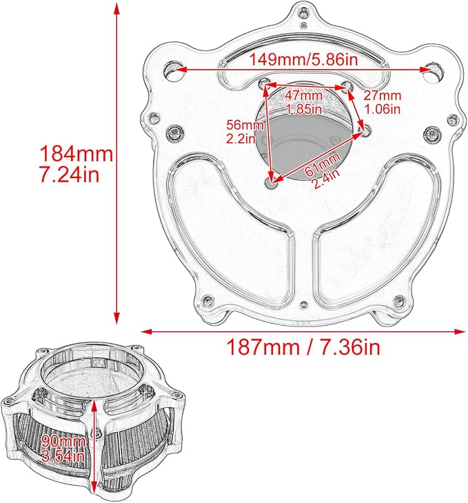 HDBUBALUS Motorcycle Air Filter Cleaner Intake Filter System Kit