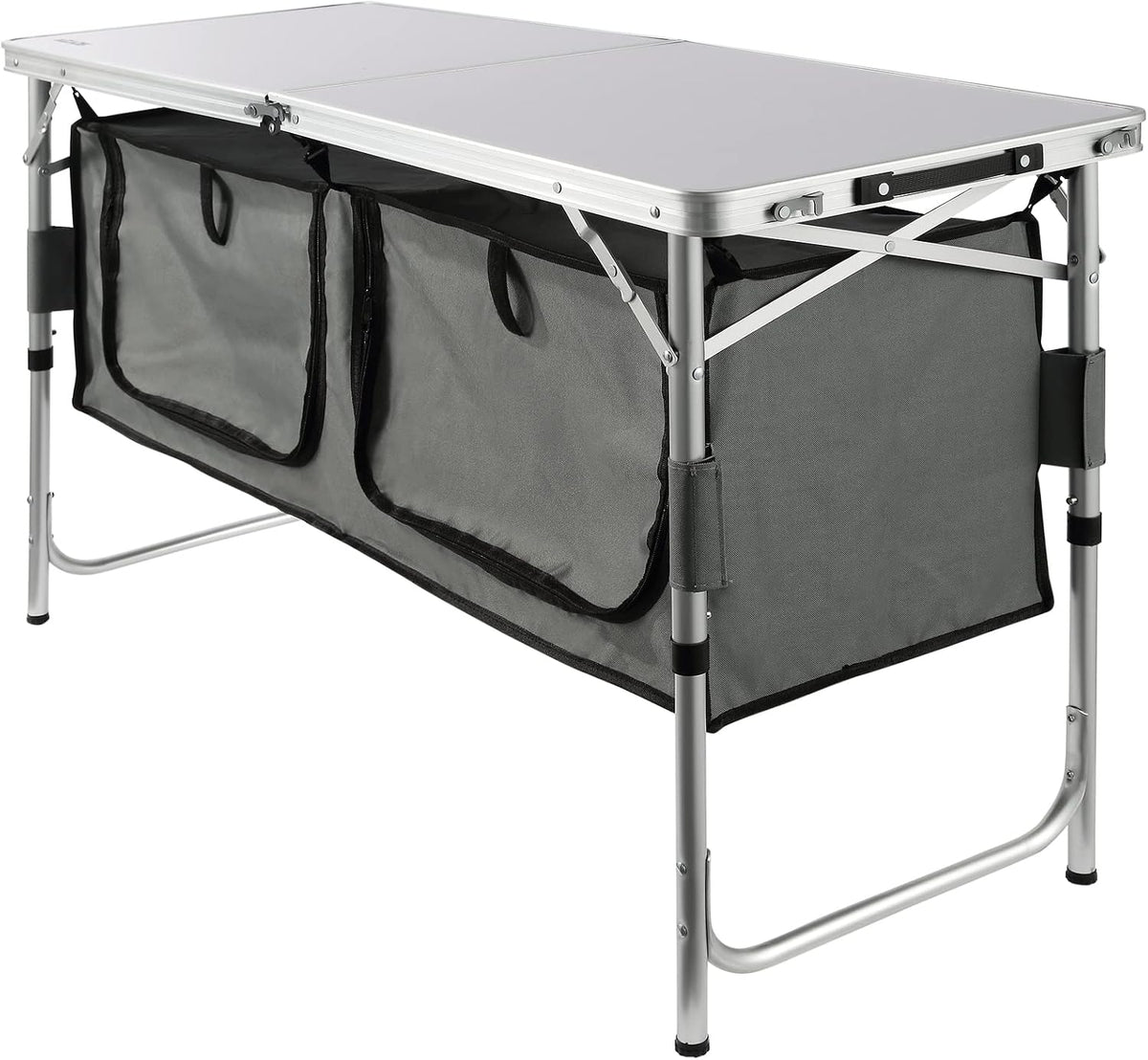 VEVOR Camping Kitchen Station, 3 Adjustable Height Folding Outdoor Camp Cooking Table with Storage Organizer, Quick Set-up for Patio BBQ Picnic Glamping Traveling